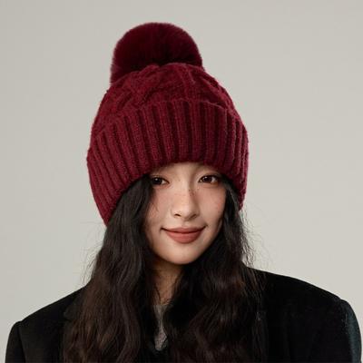 Women's Hat Winter Warm Velvet Thick Knitted Hat Windproof Ear Protection Ski Wool Hat