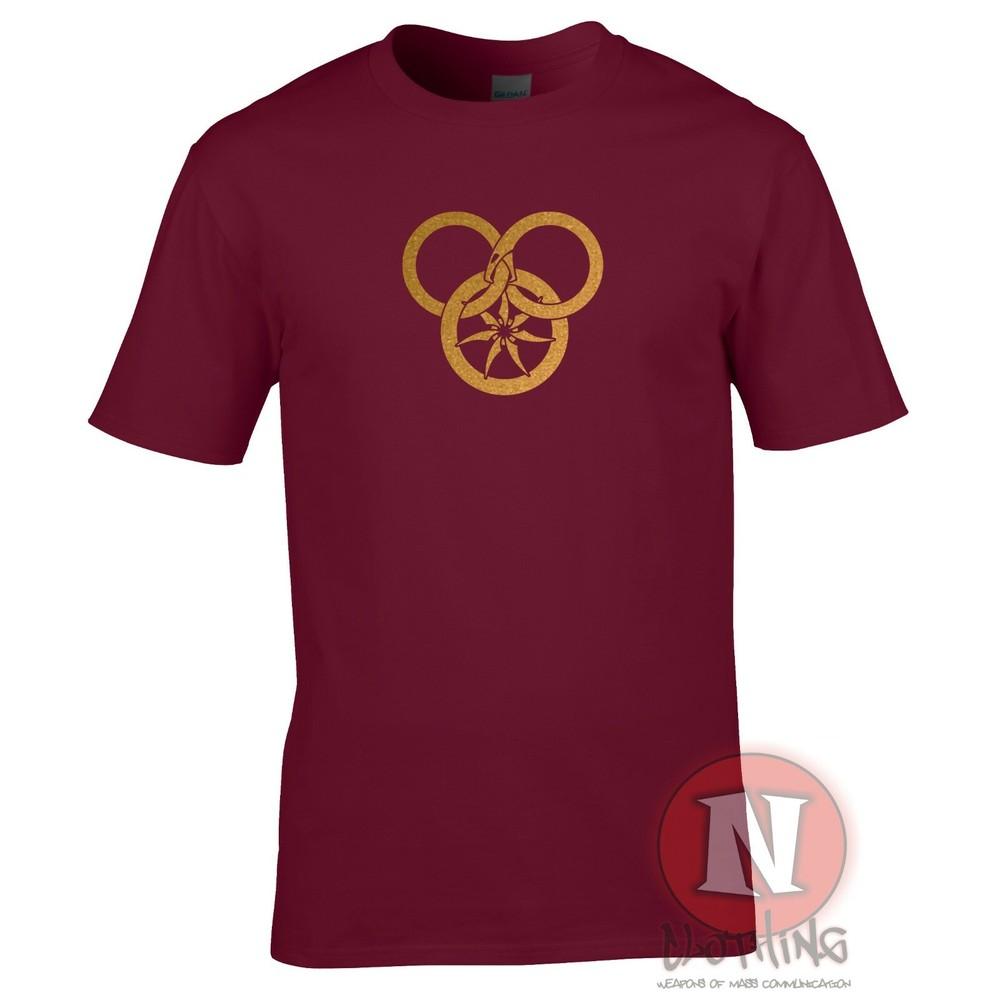 The Wheel Of Time Logo TShirt Fantasy Epic Drama Tee Gold Print S