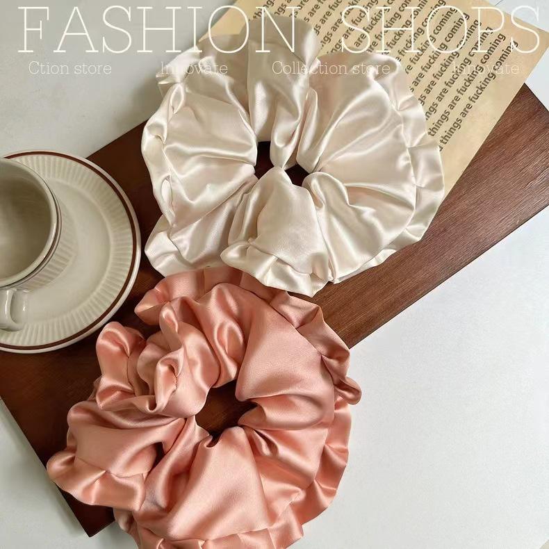 Oversized Korean Ballet-Style Satin Hair Tie with Ruffled Edges - Elegant and Fashionable Bun Accessory