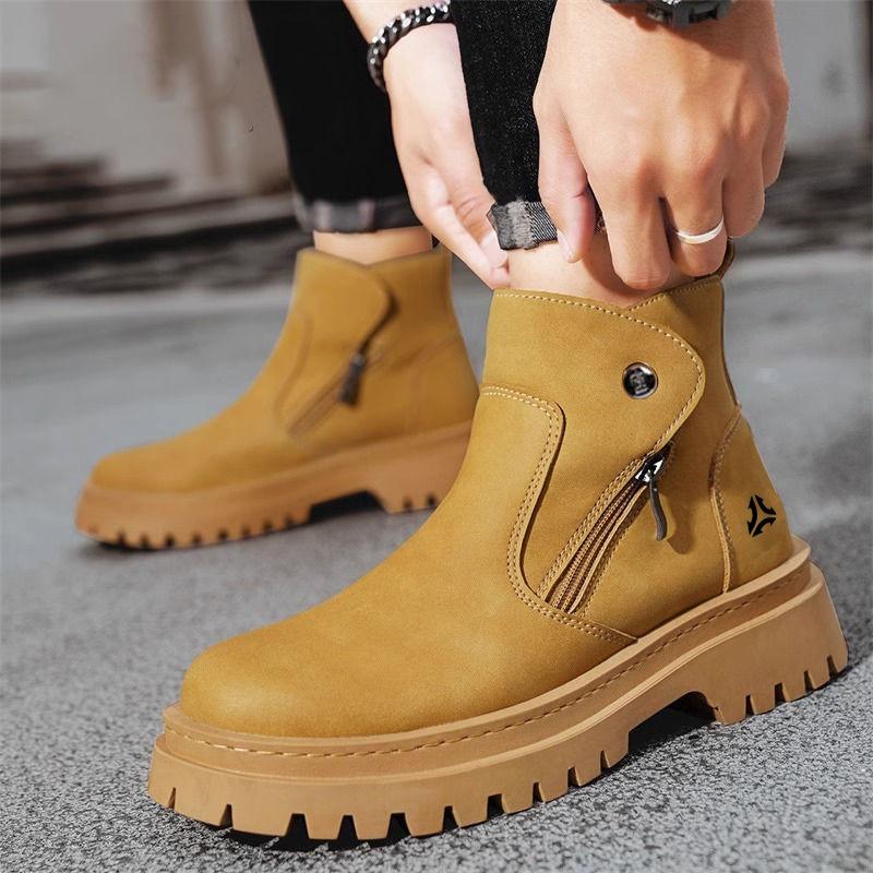 

Men s High-top British Style Work Boots New Autumn and Winter Men s Shoes Casual Big Yellow Chelsea Boots Men 44 жовтий