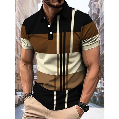 Men's POLO Shirt Features a Casual Fashionable Comfortable and Breathable 3D Striped Pattern Print