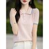 POLO Neck Contrast Color Short-sleeved T-shirt for Women In Summer New Fashionable Age-reducing Thin Temperament Versatile Knitted Top