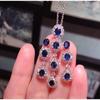 Luxury Blue Diamond Long Earrings Royal Blue Sapphire Necklace Pendant Set for Women Elegant Goddess Jewelry