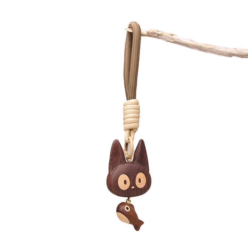 Portachiavi con Ciondolo Orso e Gatto in Legno - Carino Ornamento Senza Volto per Borse e Telefoni