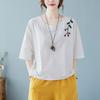 Blusa bordada casual suelta de lino y algodón para mujer, camisa de manga 3/4