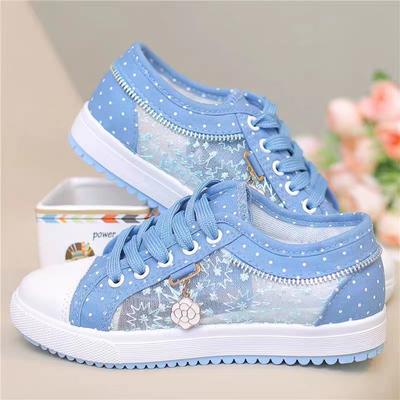 Damenschuhe 2025 Sommer Freizeitschuhe Ausschnitte Spitze Canvas Hohl Atmungsaktiv Plateau Flache Schuhe Frau Sneaker