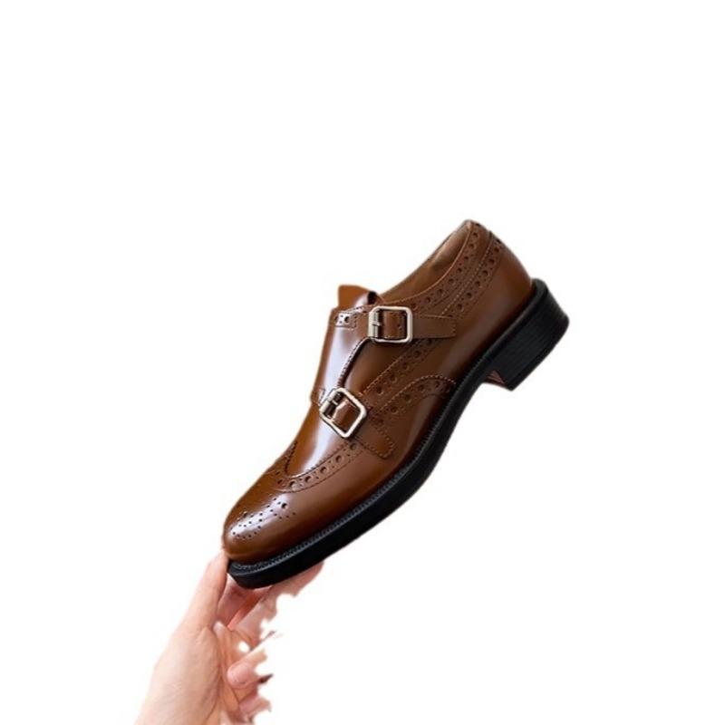 British Style Retro Casual Shoes Exquisite Carved Baroque Single Shoes Monk Leather Shoes