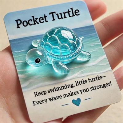 Animal Câlin de Poche Résine Mini Animal Jeton Câlin de Poche avec Carte Tortue de Soutien Émotionnel Miniature Cadeau d'Encouragement pour Noël Anniversaire