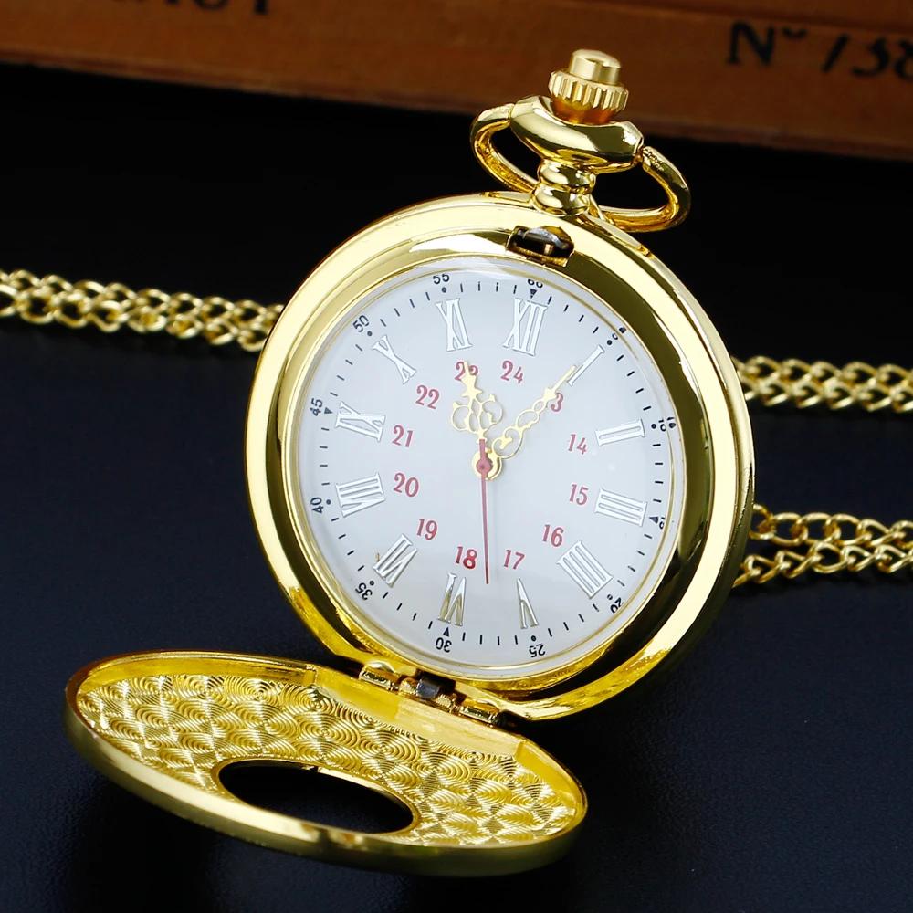 Acrylic Mirror Luxury Gold Pocket Watch Antique Vintage Design Quartz Chain Clock Pendant Jewelry Timepiece Gift for Women Men