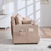 Multifunctional Fabric Sofa, Pull-Out Folding Sofa, with Storage Pockets on the Armrests, with USB Charging Function and Cup Holders (khaki, Chenille)