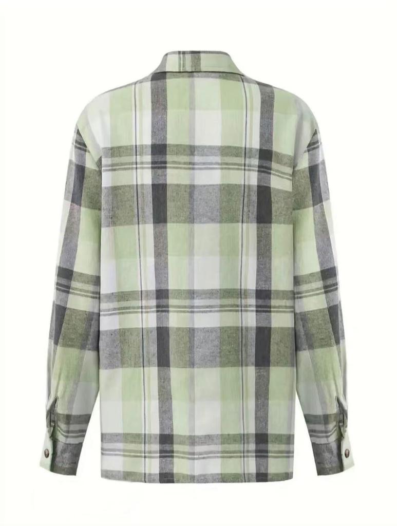 2025 Women's Cross-Border Plaid Shirt Jacket – Casual, Versatile Mid-Length Design