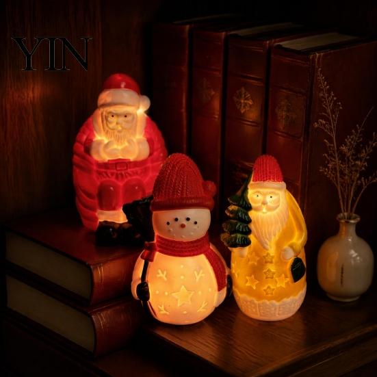 Cozy Nursery Night Lighting Christmas Light, Santa Snowman Elk Bell Figurine Lamp, Glowing Indoor Holiday Table Decorations LED Tabletop Decor,