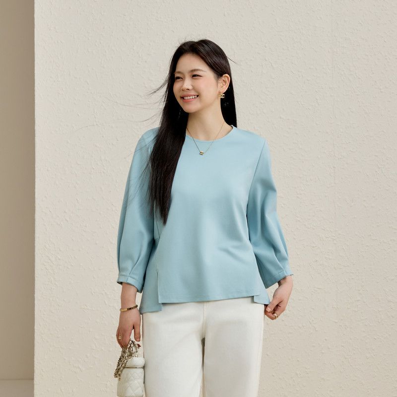 

Round Neck Versatile T-Shirt: Xianlixiu Plus Size Women s Fashionable Design Split Hem Top for Plus Size Women, New Spring Collection Gray Blue/ 3XL