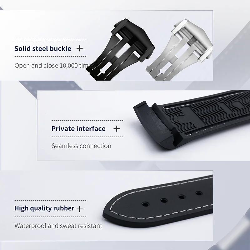 20mm 22mm Curved End Soft Rubber Wristband For Moon Swatch Strap For Omega 300 SEAMASTER 600 PLANET OCEAN Watchband Accessories