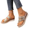 Large Size Wedge Heel Sandals Women's Half Drag Outer Wear Spring and Summer New Belt Buckle Hollow Set Toe Slippers