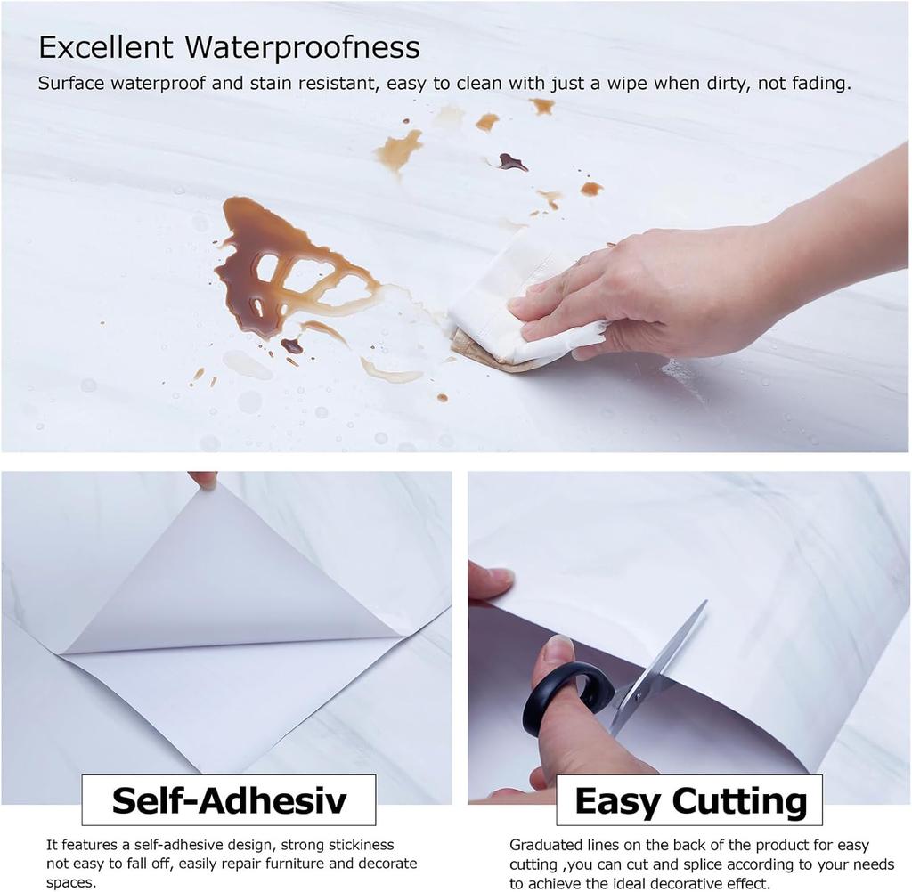 Marble Vinyl Film DIY Self Adhesive Wallpaper Bathroom Kitchen Cupboard Countertops Contact Paper PVC Waterproof Wall Stickers