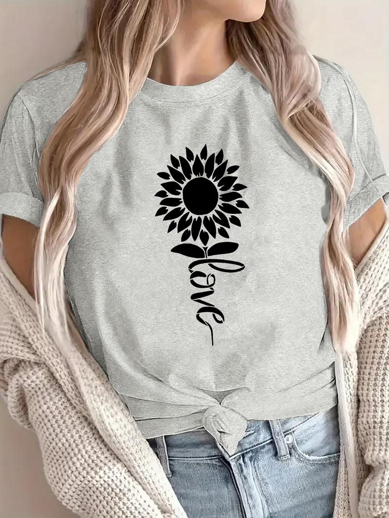 Women's Short Sleeve Crew Neck T-Shirt - Spring Summer Casual Blouse Suitable for Warm Weather, Opaque Round Neck Top with Minimalist Letter