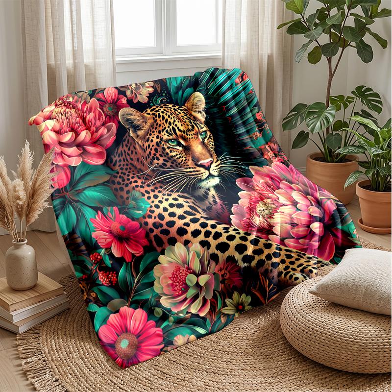Leopard Roses and Bows Theme Blanket Lightweight Warm Flannel Blanket Decorative Throw Blanket for Home Decoration