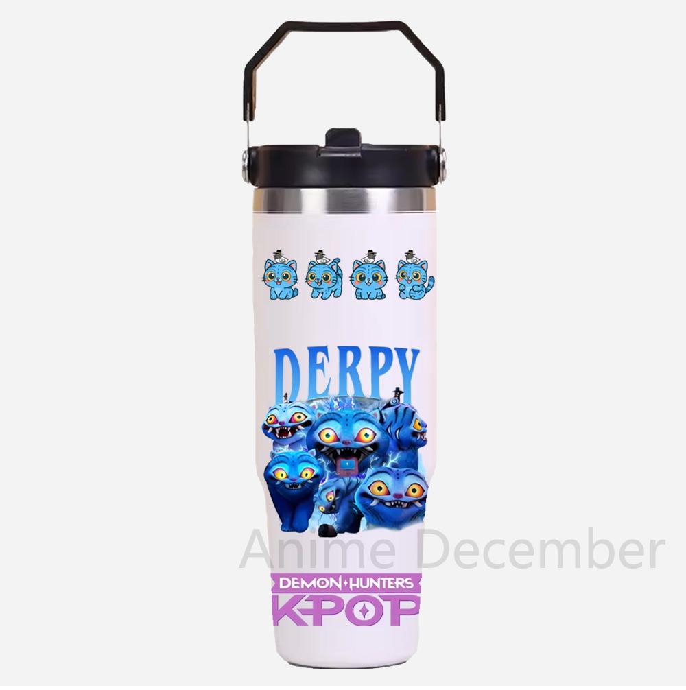 30Oz K-Pop Portable Car Cup Stainless Steel Thermos Cup with Straw Travel Sports Water Bottle with Handle Cover Coffee Vacuum Flask