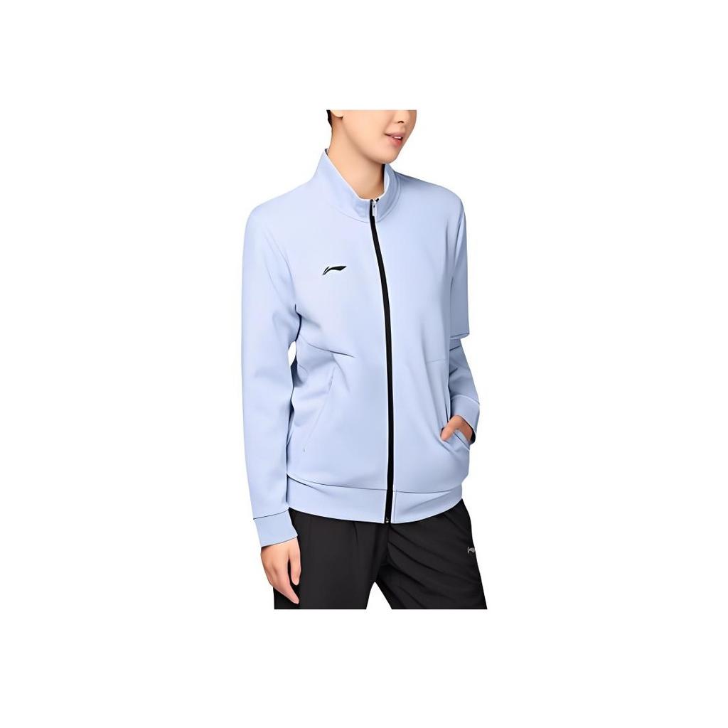 Li Ning Mens Training Series Cardigan Stand Collar Letter Long Sleeve Sweatshirt Unisex Sweatshirt Black Water-Blue AWDS393-3