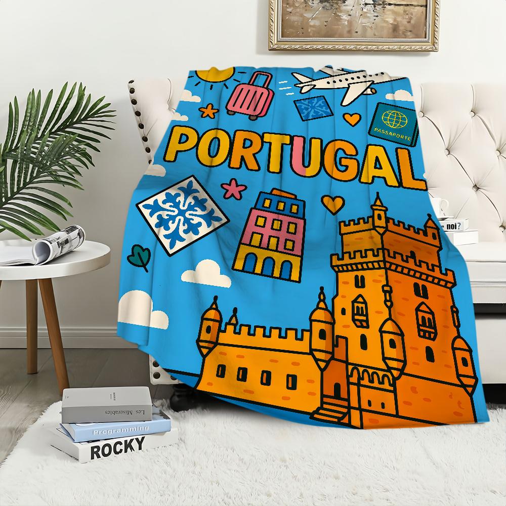 Flannel warm art comfort vintage soft plush blanket Lisbon for portugal sofa living room fashion office girl bedroom travel gift