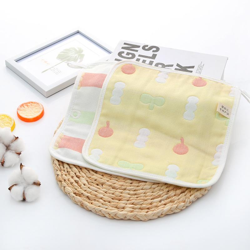 6 Layer Pure Cotton Gauze Baby Burp Cloth Cartoon Jacquard Square Towel For Infant Kids Face And Hand Washing