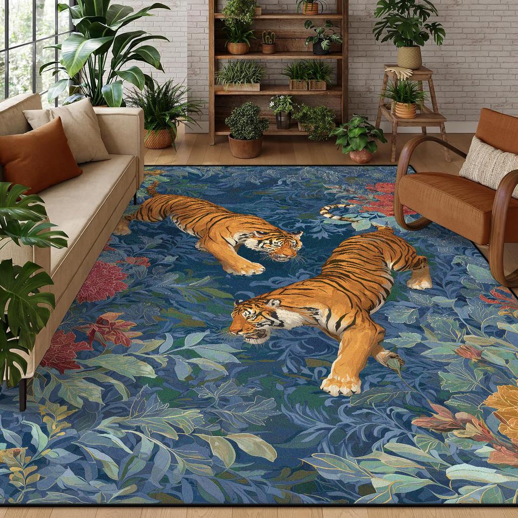 Creative Tiger Area Rugs Living Room Washable Bohemian Decor Carpet Vintage Large Soft Restaurant Antifouling Non-slip Floor Mat