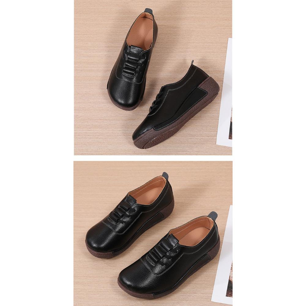Thick Soled Sloping Heel Leather Casual Sports Shoes for Women