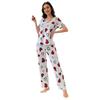 Women's Heart Print Silk Pajama Set - Short Sleeve Top & Long Pants