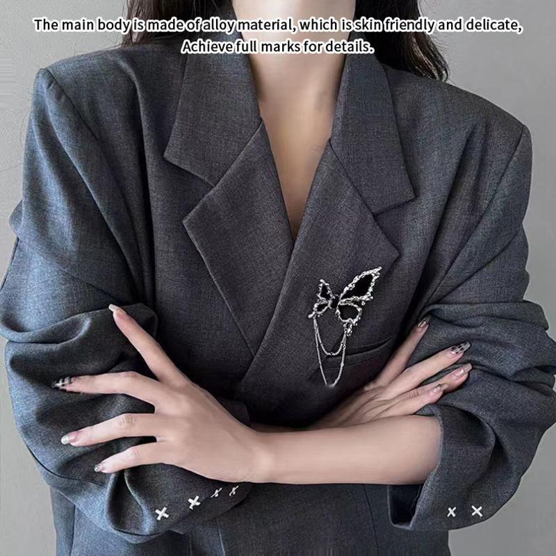 Black Butterfly Chain Tassel Brooches For Women Unisex Suit Sweater Corsage Badge Pins Clothes Accessories Party Wedding Gifts