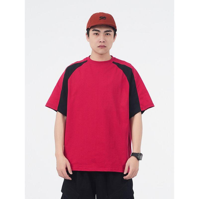 Wassup American Retro Raglan Sleeve Color-Blocked T-Shirt Short Sleeve Men's Summer New Trendy Brand Versatile Top