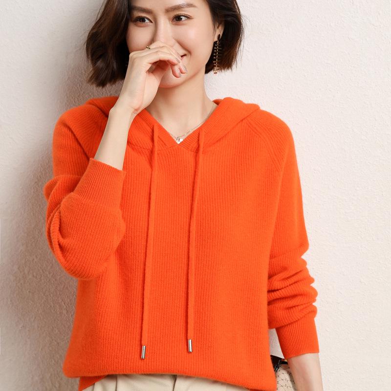 Women's 100% Wool Hooded Sweater for Fall/Winter - New Arrival Thick Knit Cashmere Base Layer