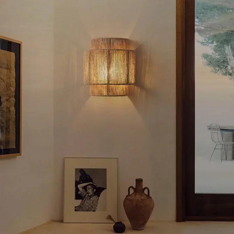 Popular Modern Wall Lamps Hemp Rope Wall Light or Bedroom Bedside Lights for Living Room Aisle Decoration Wall Lamp Handcraft