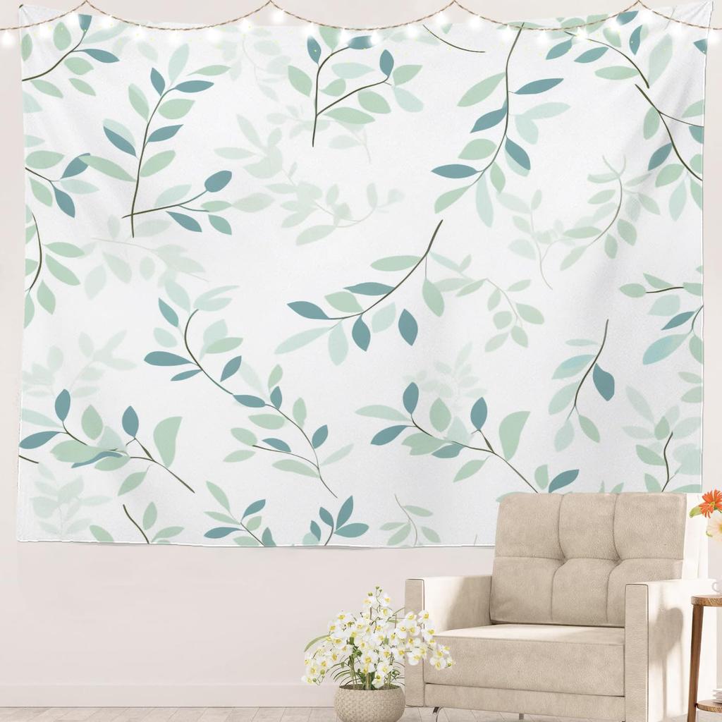 Retro Japanese Cherry Blossom Tapestry, Deep Indigo Flowers Wall Art Hanging Decoration Polyester Fiber White Ruffled Around For