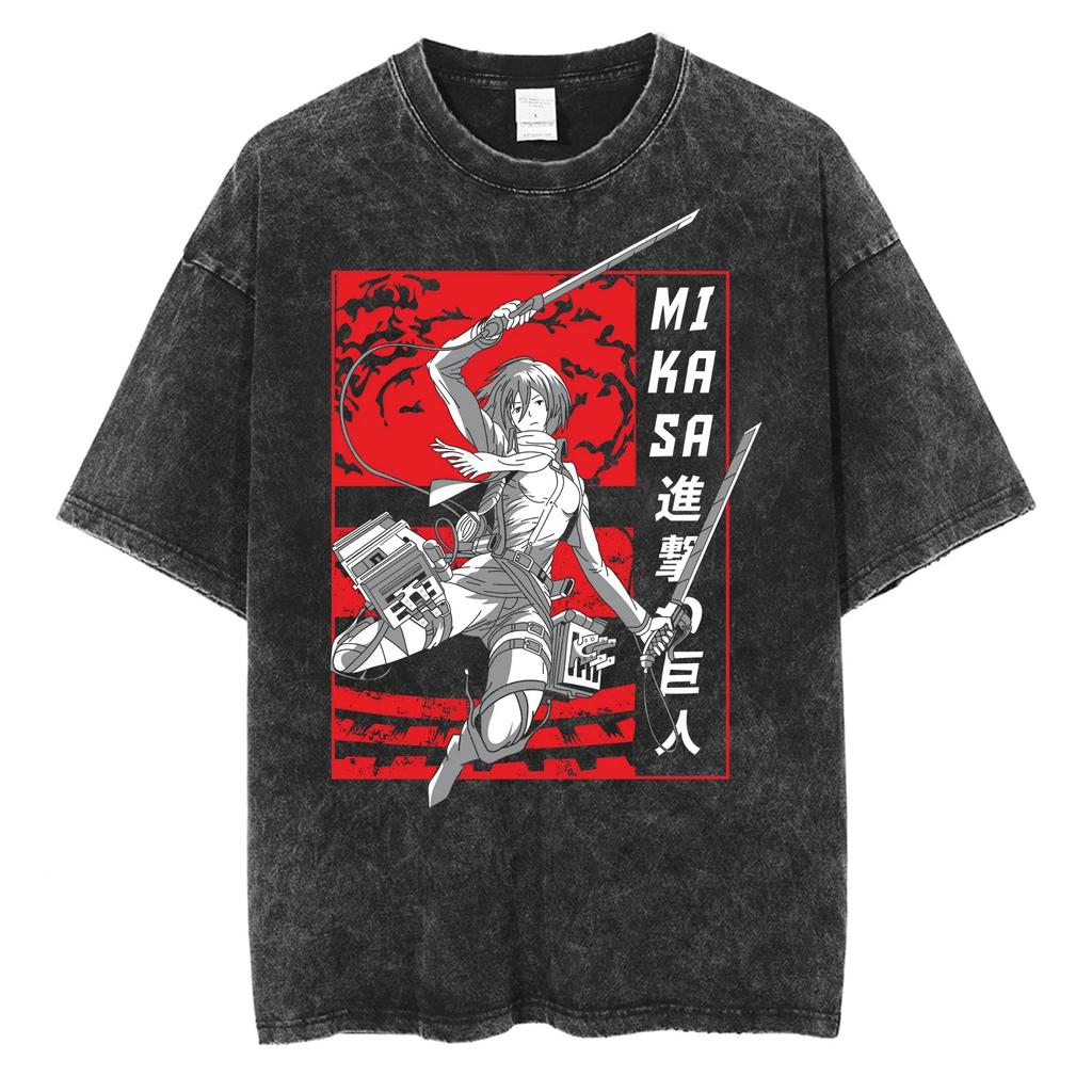 Hotblood Anima Attack on Titan Graphic Print TShirt Men Women Harajuku Vintage Washed Cotton Solf Summer New Tee Oversized Top