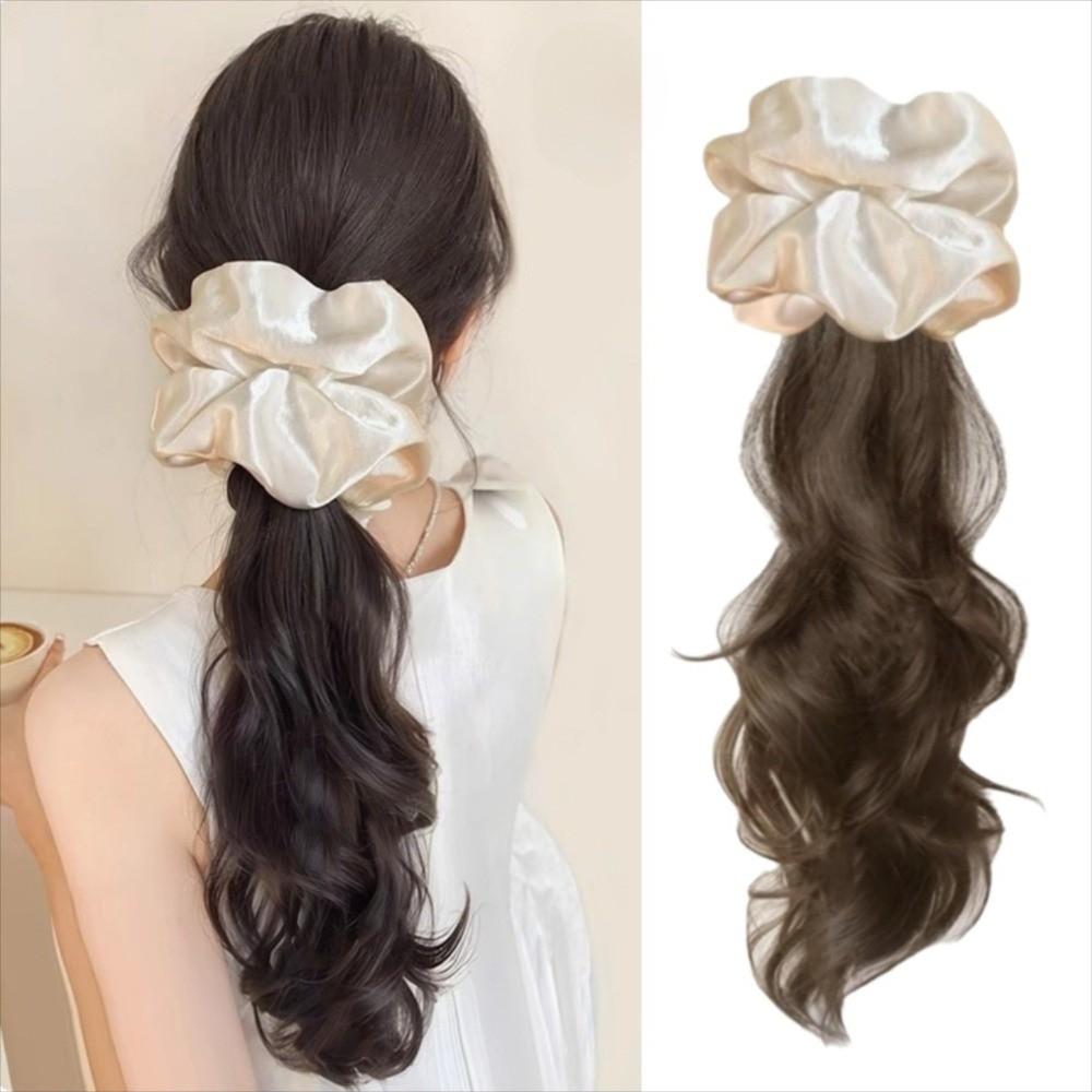 Scrunchie Satin Hair Bands Ponytail White Blue Pony Tail Hairpiece  for Women
