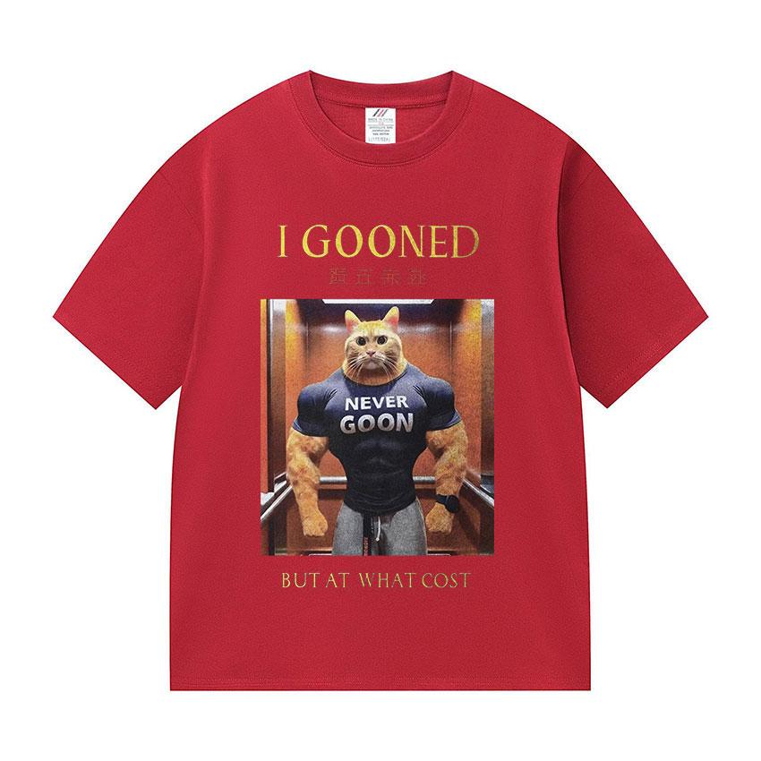 Japanese I Gooned But At What Cost Funny Cat Meme T Shirts Men's Vintage Fashion Cotton Short Sleeve T-shirt Unisex Streetwear