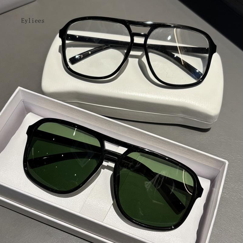 Vintage Double Bridges Men Square Sunglasses Fashion Green Ocean Lens UV400 Eyewear Women Trending Rivets Sun Glasses