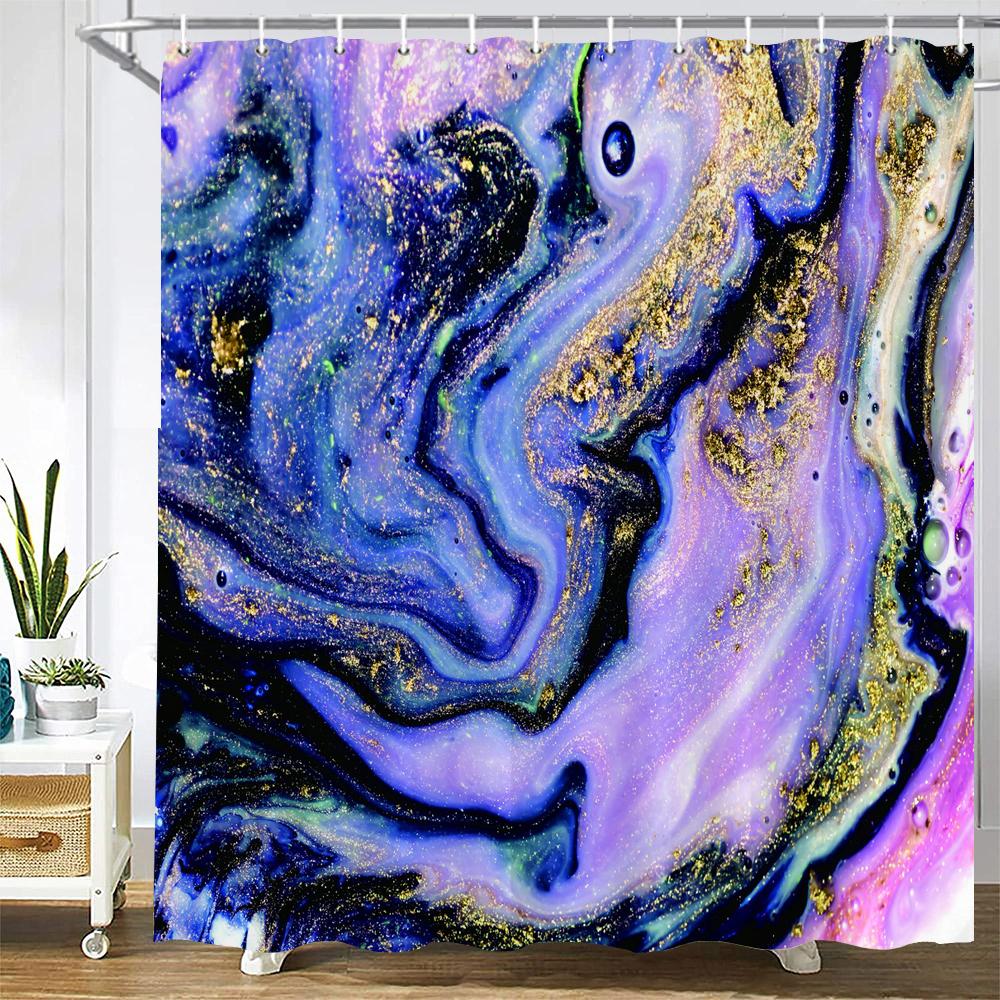 High Quality Geometric Marble Pattern Printed Fabric Shower Curtains Bath Screen Waterproof Products Bathroom Decor with Hooks