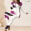 Women Plus Size Half Zip Long Sleeve Printed Longline Top And Fitted Pants Two Piece Set