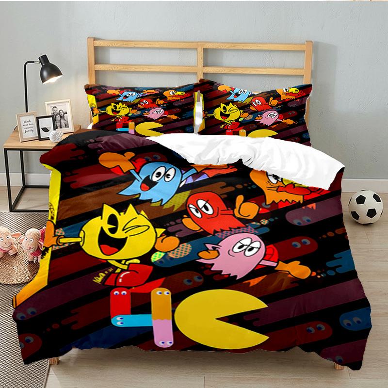 3PCS Game PAC Bedding Set Printed Duvet Cover Closure Includes 1 Duvet Cover & 2 Pillowcases for All Seasons Bedroom Decor