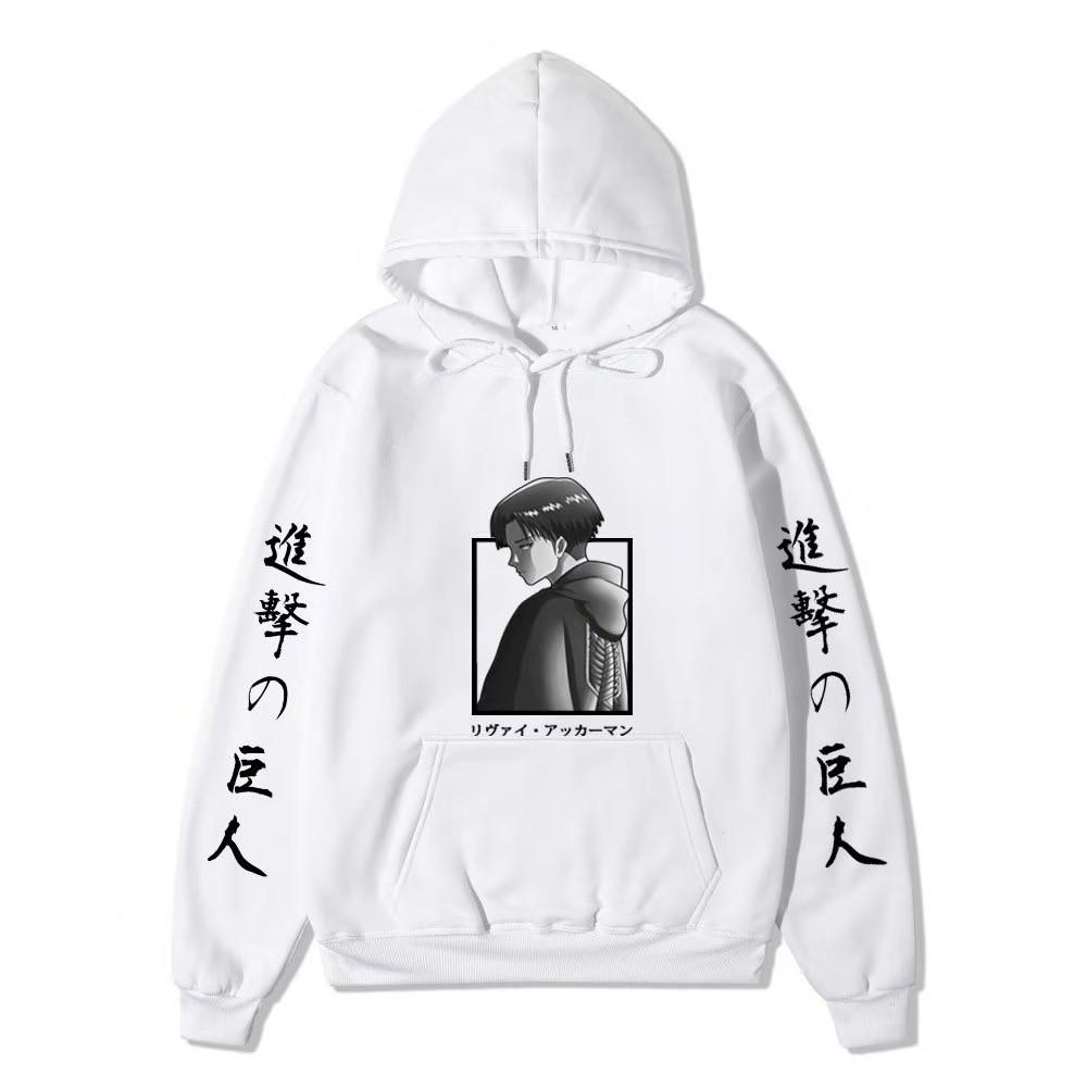 Attack on Titan Levi Ackerman Hoodie Unisex Fleece Sweatshirt Japanese Text Double Sleeve Print Autumn Winter Pullover