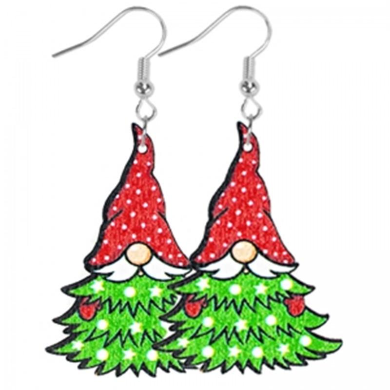 Santa Claus Connecting Christmas Tree Wooden Earrings - Creative European & American Design