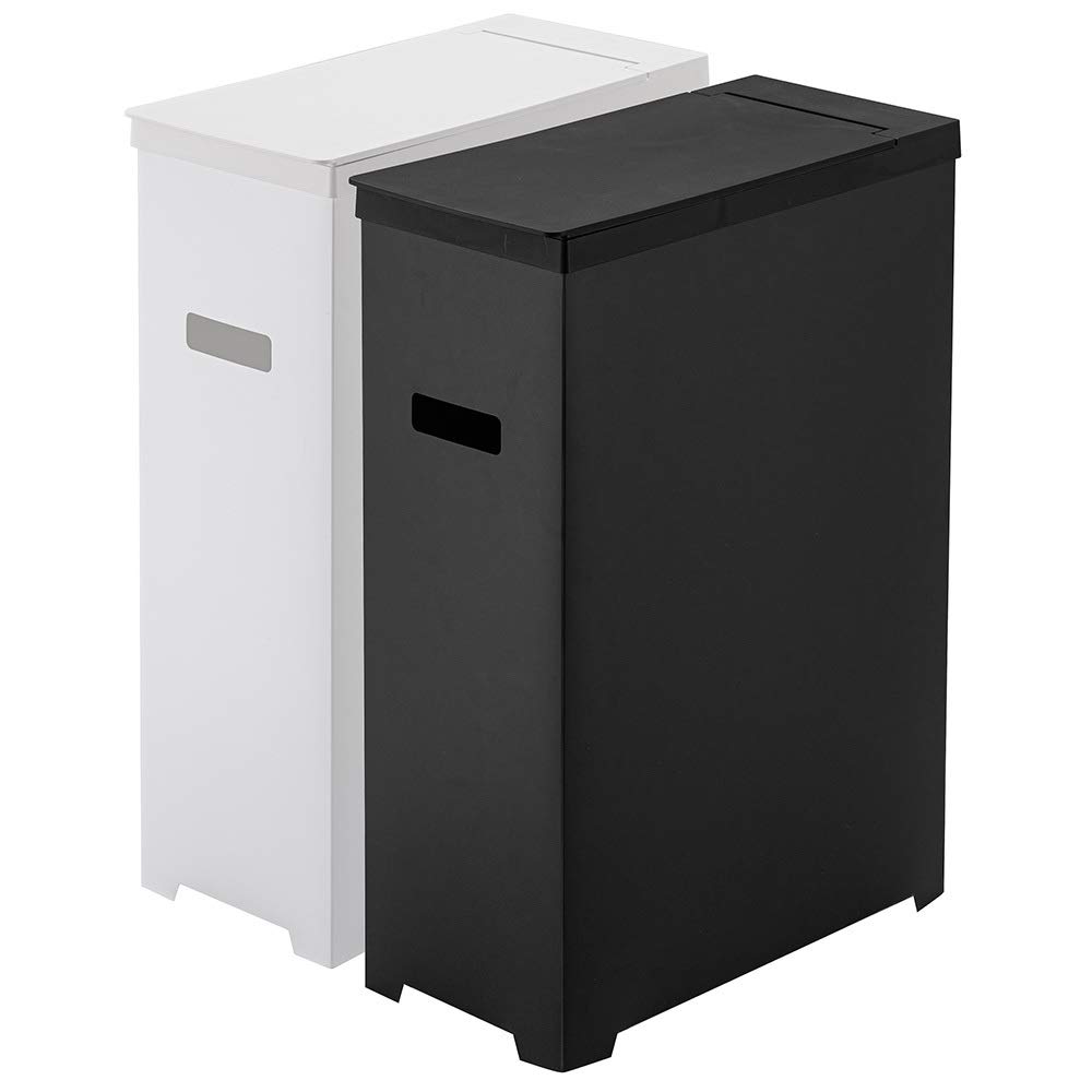

Yamazaki Slim Trash Can with Lid, Set of 2, White & Black, Approx. W19 x D40 x H54cm (per can), Tower Shape, Foldable and Portable, 5332