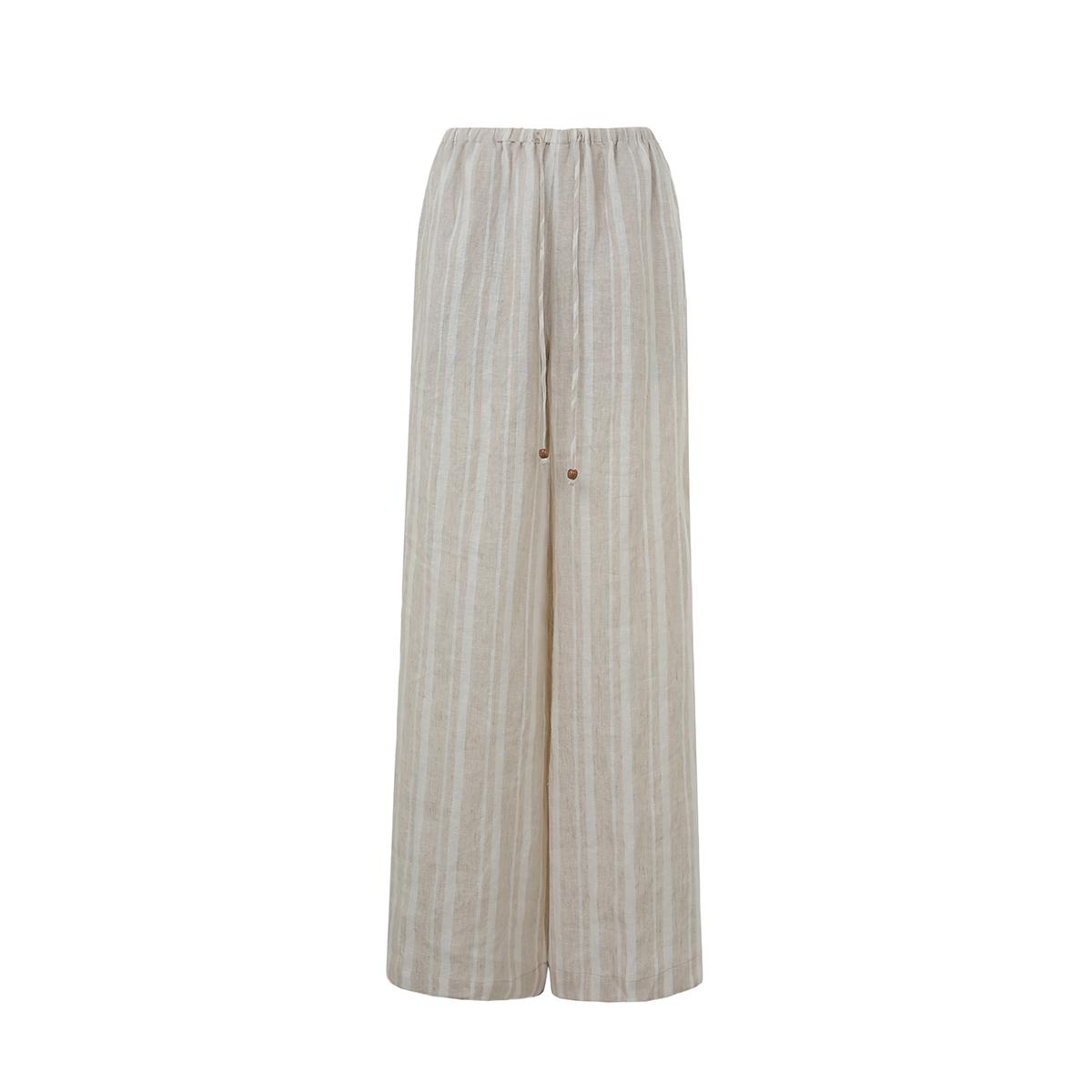 

Women s Striped Wide-Leg Linen Pants - Summer Casual Style with Elastic Waist Extra Large льняной/естественный