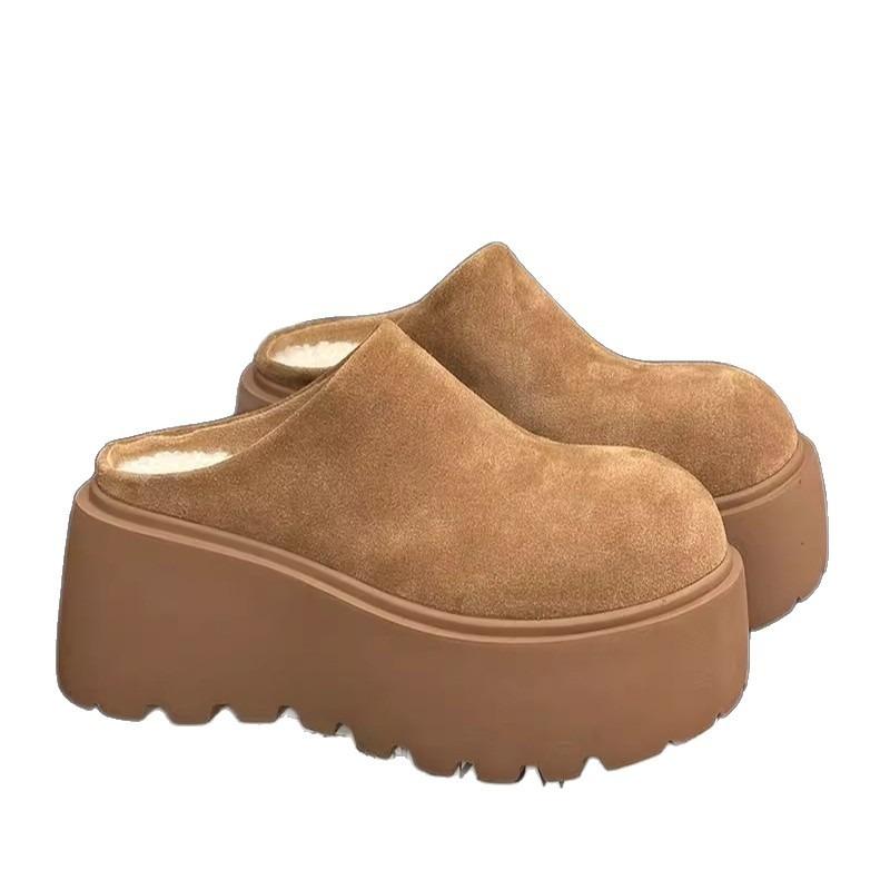 cm height increase thick sole small women's shoes leather plush cotton shoes one pedal bag head half drag