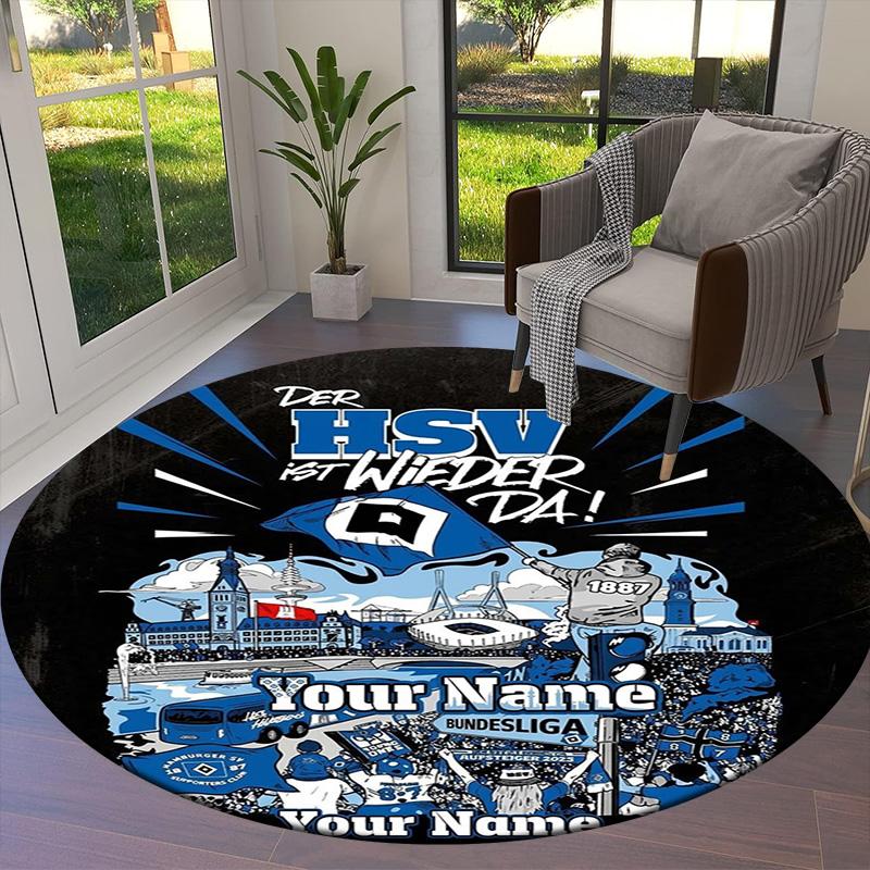 Blue Diamond Emblem Custom Name Round Area Rug Carpet Rug For Living Room Bedroom Sofa Playroom Decor Nonslip Floor Mat