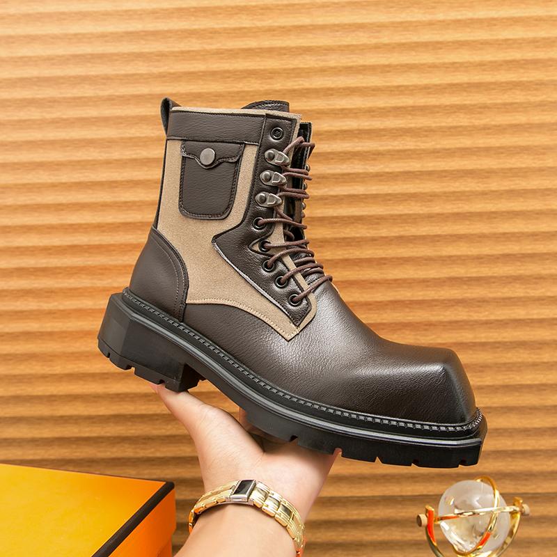 Men Business Versatile Chelsea Boots Comfortable  Fashionable Big Head Thick Bottom Leather Boots Outdoor Training Boots Men