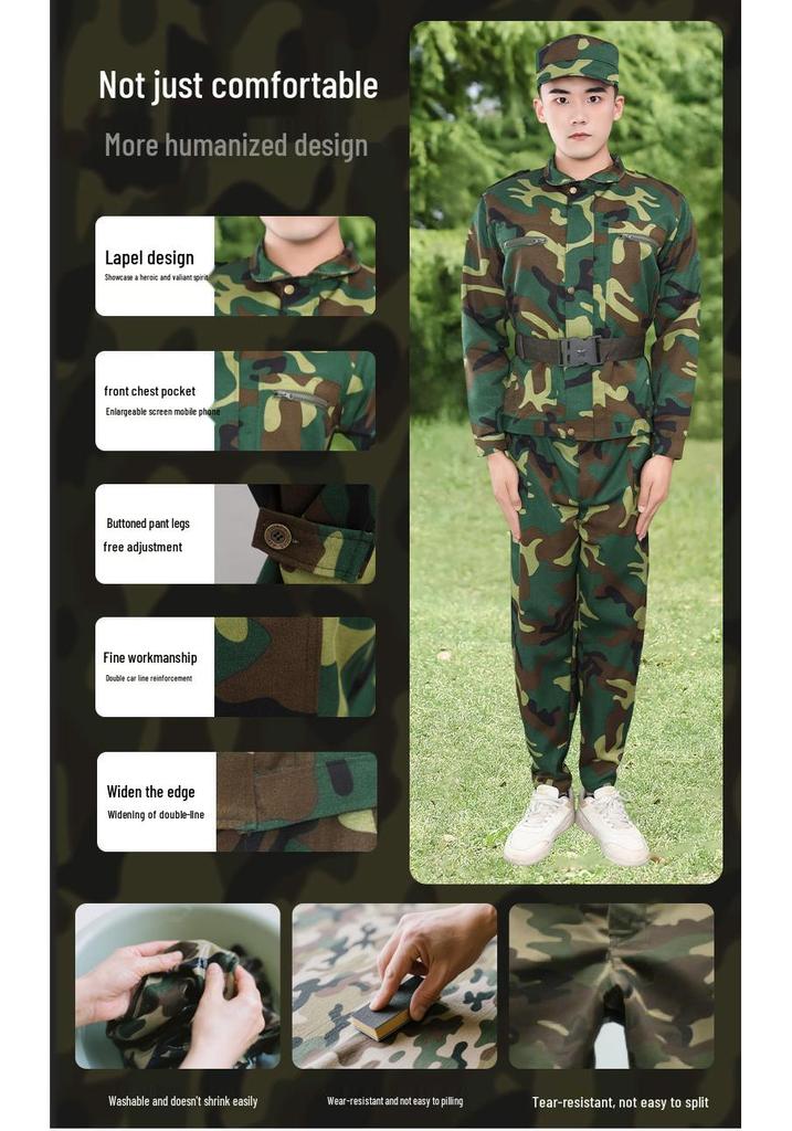 Student Camouflage Training Uniform Set - Grass Green, Summer Thin, Junior & Senior High Military Uniform