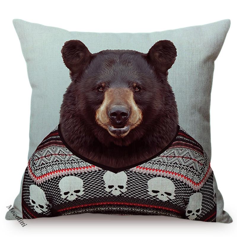 Nordic Animal Portrait Art Sofa Decorative Pillow Case Funky Cow Bear Rabbit Elephant Wear Clothes Style Cushion Cover Cojines